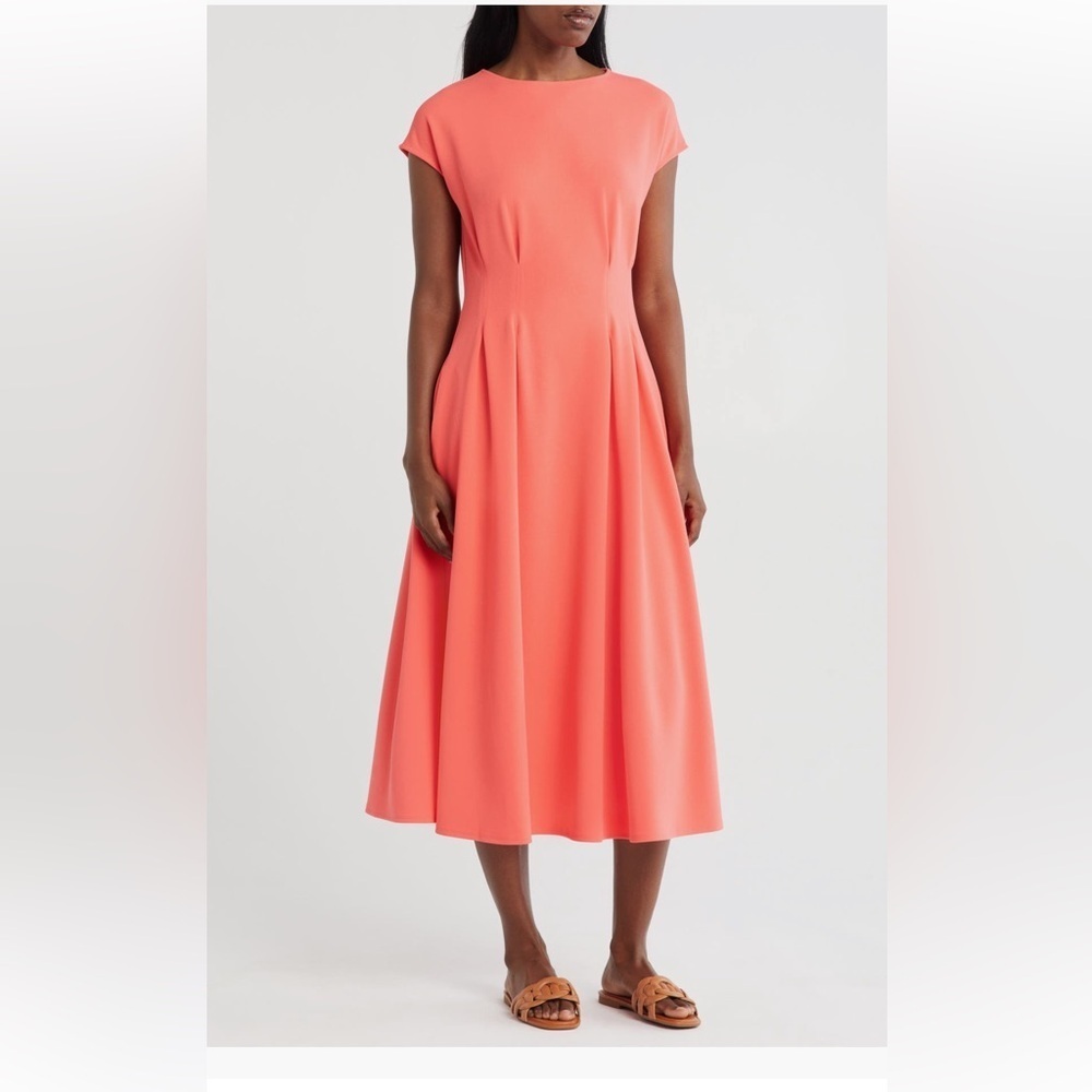Pleated Waist Knit A-Line coral Dress NWT - Picture 1 of 3